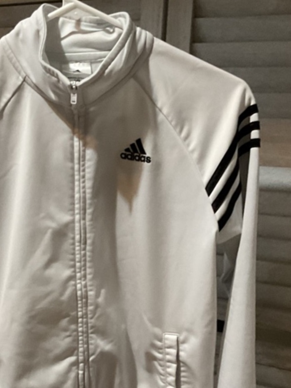adidas Kids Iconic White Track Jacket with Black Stripes- XL 14/16
